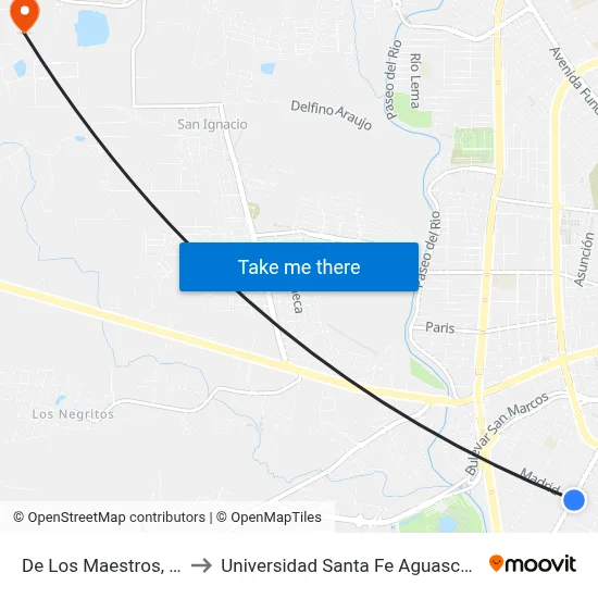 De Los Maestros, 1702 to Universidad Santa Fe Aguascalientes map