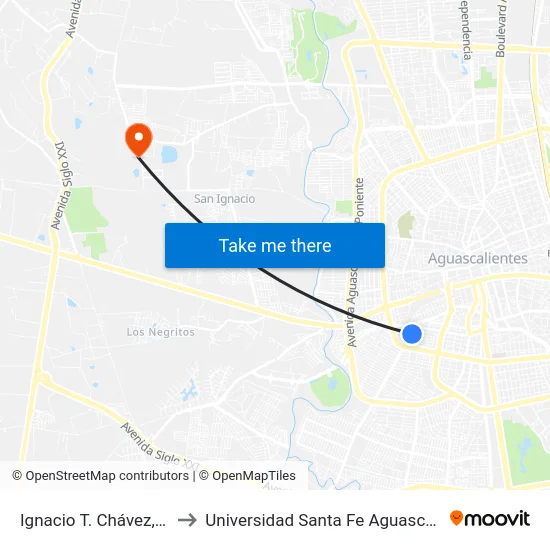 Ignacio T. Chávez, 1610 to Universidad Santa Fe Aguascalientes map