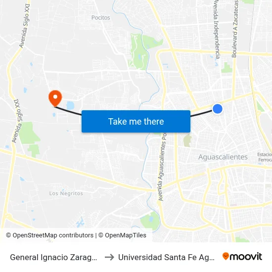 General Ignacio Zaragoza, 1431-S to Universidad Santa Fe Aguascalientes map