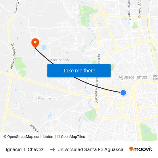 Ignacio T. Chávez, 201 to Universidad Santa Fe Aguascalientes map