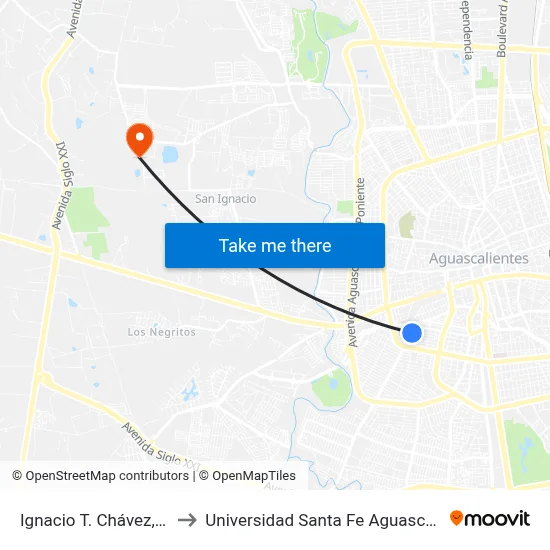 Ignacio T. Chávez, 1503 to Universidad Santa Fe Aguascalientes map