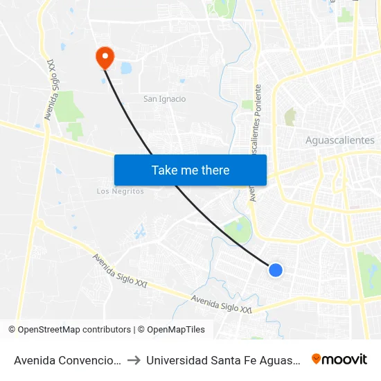 Avenida Convencion, 605 to Universidad Santa Fe Aguascalientes map