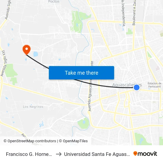 Francisco G. Hornedo, 437 to Universidad Santa Fe Aguascalientes map