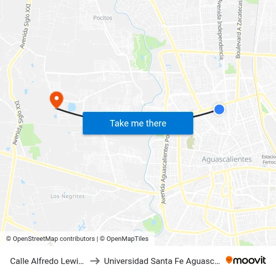 Calle Alfredo Lewis, 805 to Universidad Santa Fe Aguascalientes map