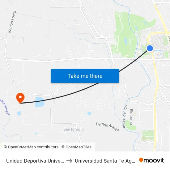 Unidad Deportiva Universitaria Uaa to Universidad Santa Fe Aguascalientes map
