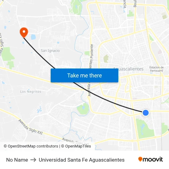 No Name to Universidad Santa Fe Aguascalientes map