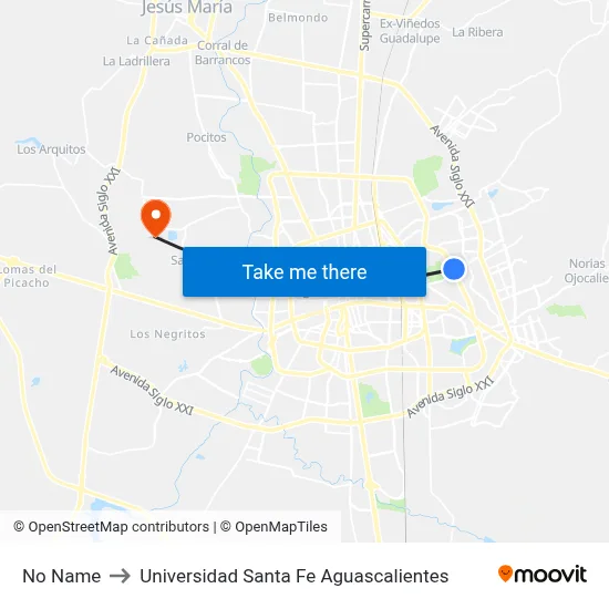 No Name to Universidad Santa Fe Aguascalientes map