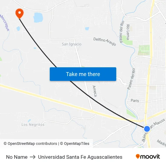 No Name to Universidad Santa Fe Aguascalientes map