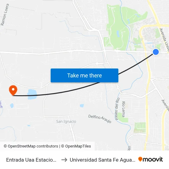 Entrada Uaa Estacionamiento to Universidad Santa Fe Aguascalientes map