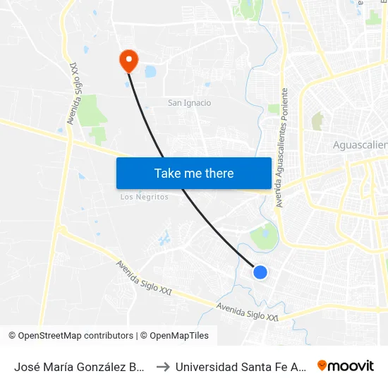 José María González Bocanegra, 910 to Universidad Santa Fe Aguascalientes map