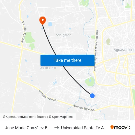 José María González Bocanegra, 308 to Universidad Santa Fe Aguascalientes map