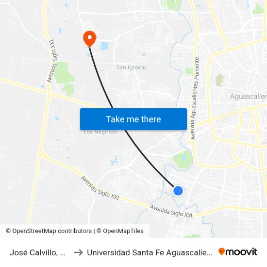 José Calvillo, 905 to Universidad Santa Fe Aguascalientes map