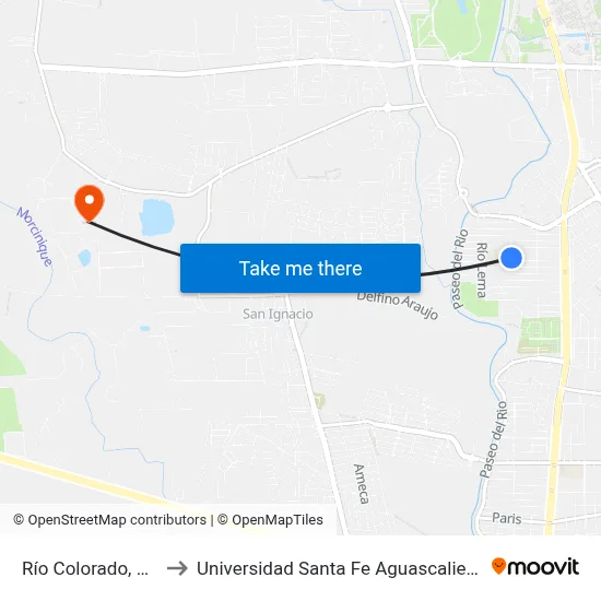 Río Colorado, 601 to Universidad Santa Fe Aguascalientes map
