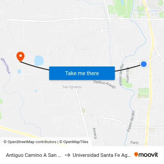 Antiguo Camino A San Ignacio, 112 to Universidad Santa Fe Aguascalientes map