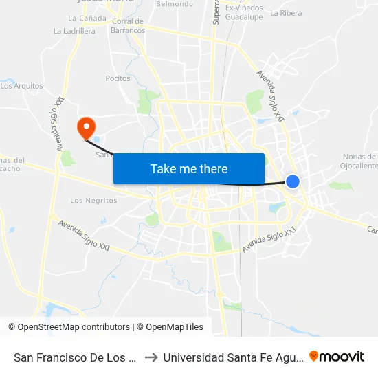 San Francisco De Los Viveros, Lb to Universidad Santa Fe Aguascalientes map