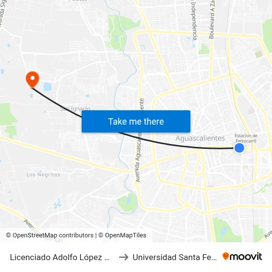 Licenciado Adolfo López Mateos Oriente, 835 to Universidad Santa Fe Aguascalientes map