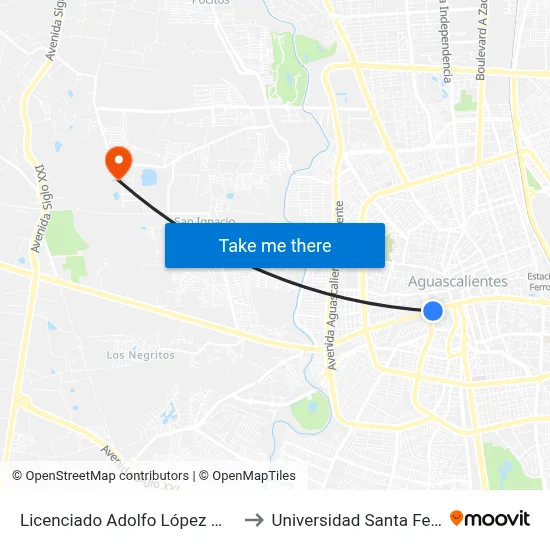 Licenciado Adolfo López Mateos Poniente, 406 to Universidad Santa Fe Aguascalientes map