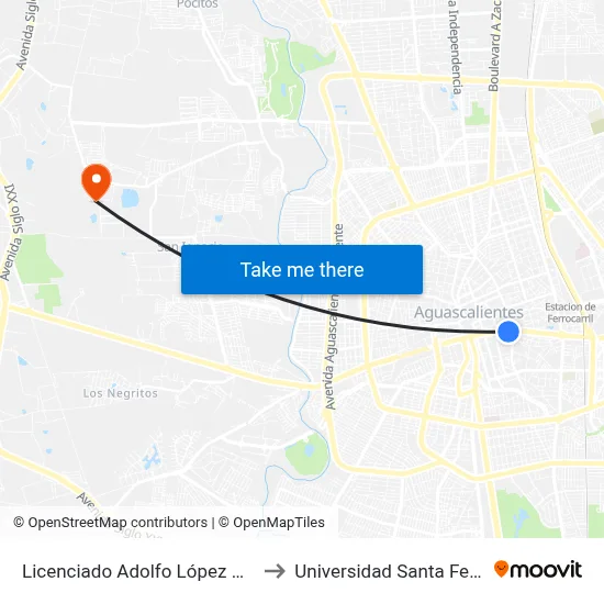 Licenciado Adolfo López Mateos Oriente, 433 to Universidad Santa Fe Aguascalientes map
