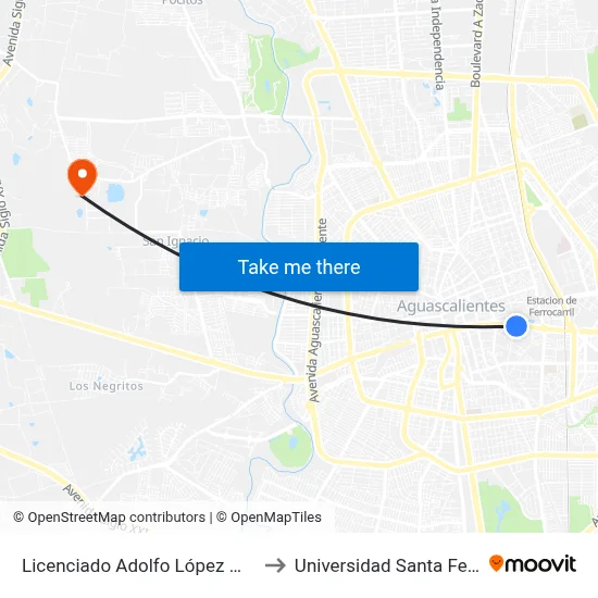 Licenciado Adolfo López Mateos Oriente, 701b to Universidad Santa Fe Aguascalientes map