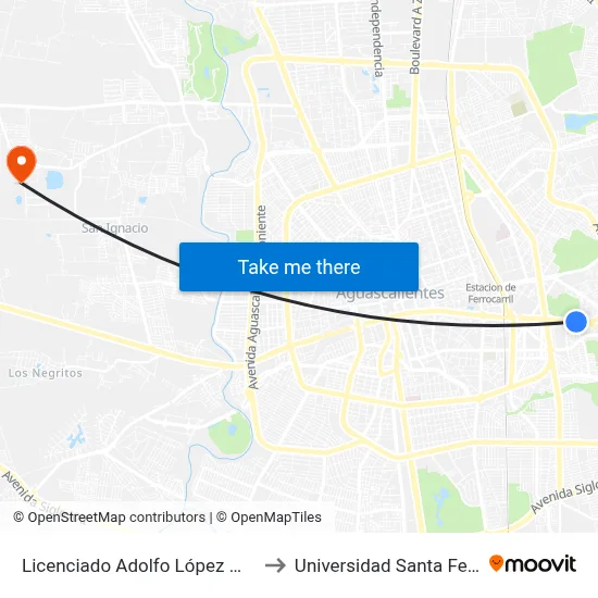Licenciado Adolfo López Mateos Oriente, 1610 to Universidad Santa Fe Aguascalientes map