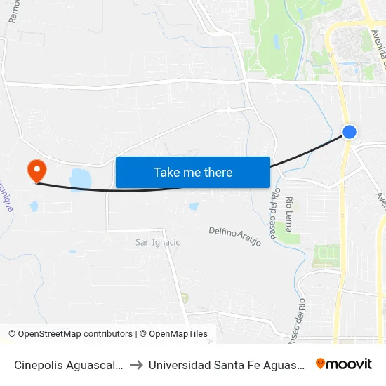 Cinepolis Aguascalientes to Universidad Santa Fe Aguascalientes map