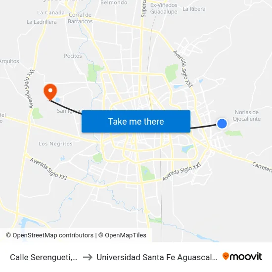 Calle Serengueti, 350 to Universidad Santa Fe Aguascalientes map
