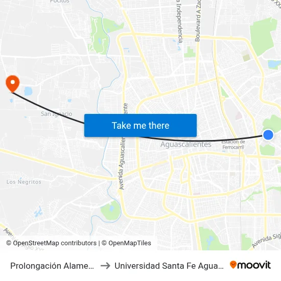 Prolongación Alameda, 1101 to Universidad Santa Fe Aguascalientes map