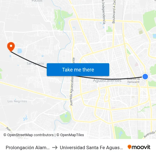 Prolongación Alameda, 8 to Universidad Santa Fe Aguascalientes map