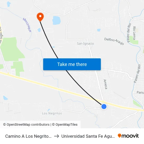 Camino A Los Negritos, 111(Sn) to Universidad Santa Fe Aguascalientes map