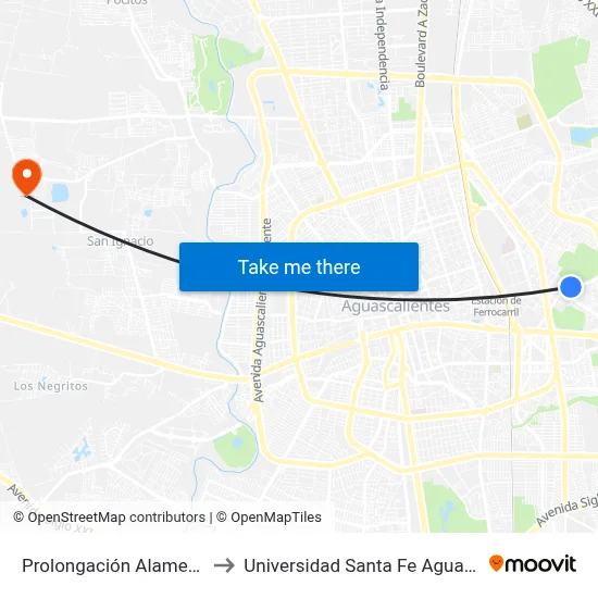 Prolongación Alameda, 1101 to Universidad Santa Fe Aguascalientes map