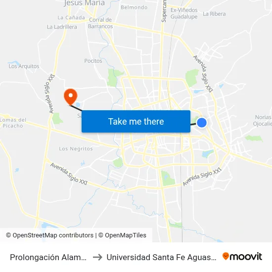 Prolongación Alameda, Lb to Universidad Santa Fe Aguascalientes map