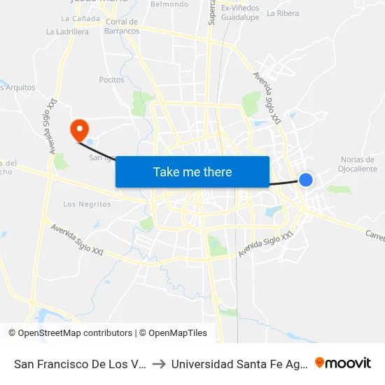 San Francisco De Los Viveros, 1710 to Universidad Santa Fe Aguascalientes map