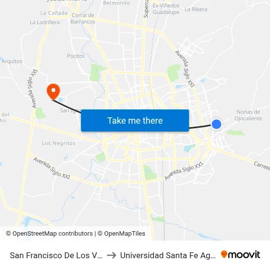 San Francisco De Los Viveros, 1941 to Universidad Santa Fe Aguascalientes map