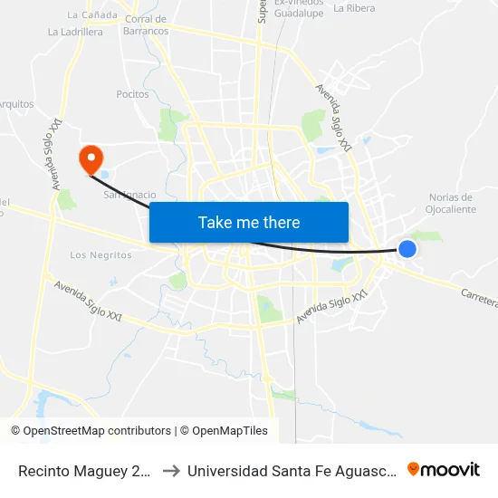 Recinto Maguey 203, 70 to Universidad Santa Fe Aguascalientes map
