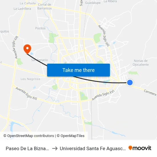 Paseo De La Biznaga, 10 to Universidad Santa Fe Aguascalientes map