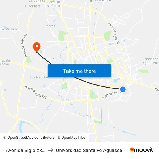 Avenida Siglo Xxi, Lb to Universidad Santa Fe Aguascalientes map