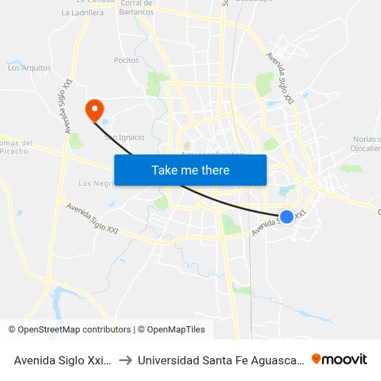 Avenida Siglo Xxi, 510 to Universidad Santa Fe Aguascalientes map