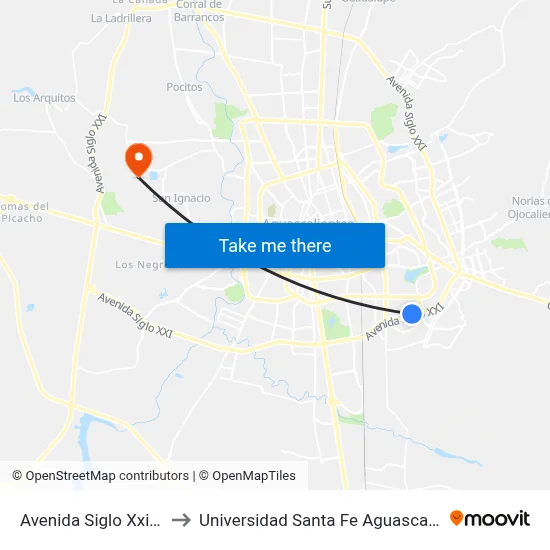 Avenida Siglo Xxi, 636 to Universidad Santa Fe Aguascalientes map