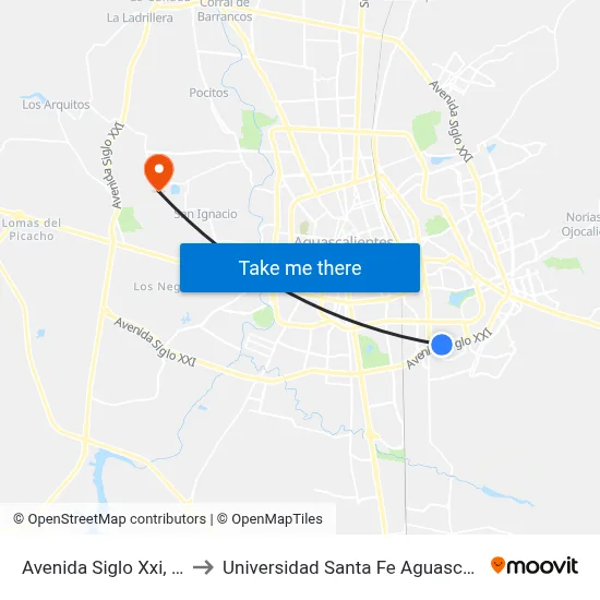 Avenida Siglo Xxi, 424a to Universidad Santa Fe Aguascalientes map