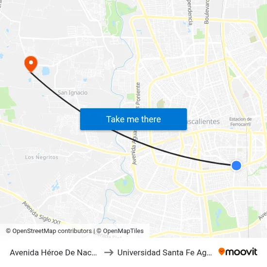 Avenida Héroe De Nacozari, 1406a to Universidad Santa Fe Aguascalientes map