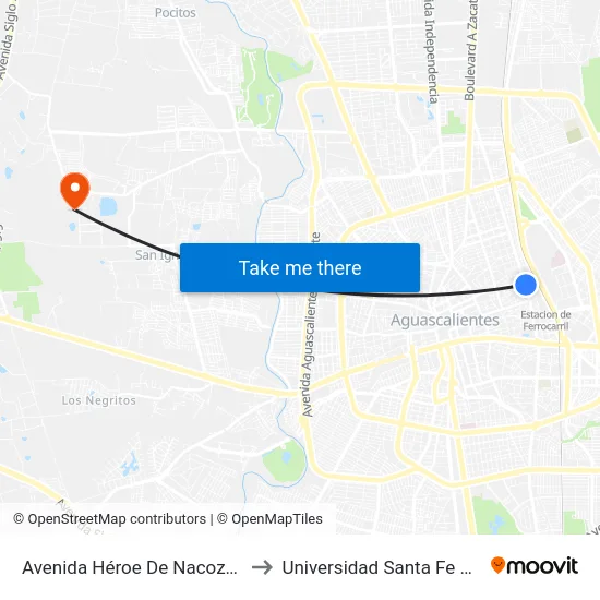 Avenida Héroe De Nacozari, 607(Int_116) to Universidad Santa Fe Aguascalientes map