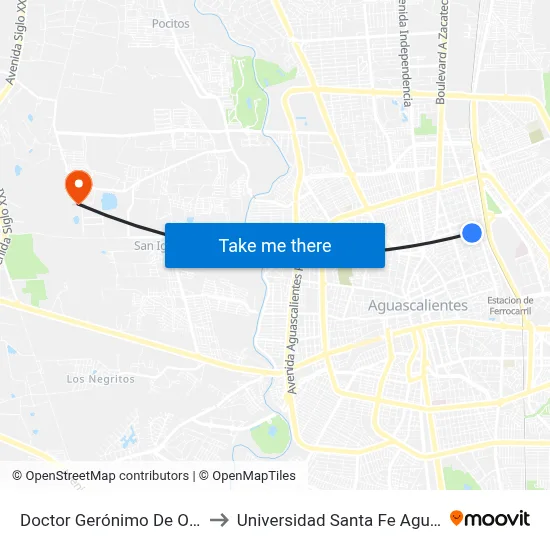 Doctor Gerónimo De Orozco, 615 to Universidad Santa Fe Aguascalientes map