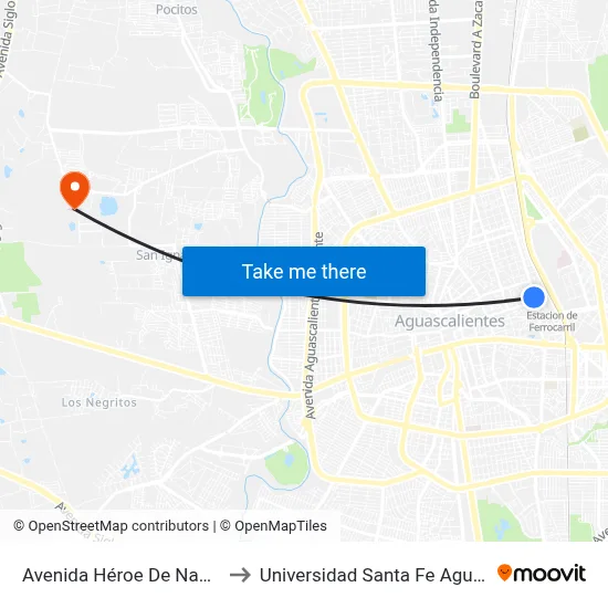Avenida Héroe De Nacozari, 402 to Universidad Santa Fe Aguascalientes map