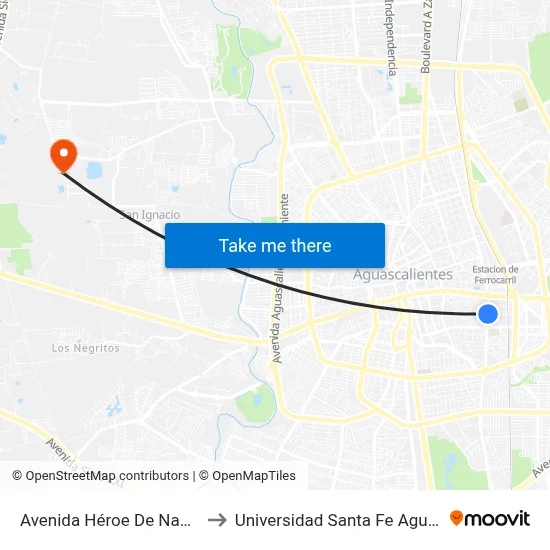 Avenida Héroe De Nacozari, 753 to Universidad Santa Fe Aguascalientes map