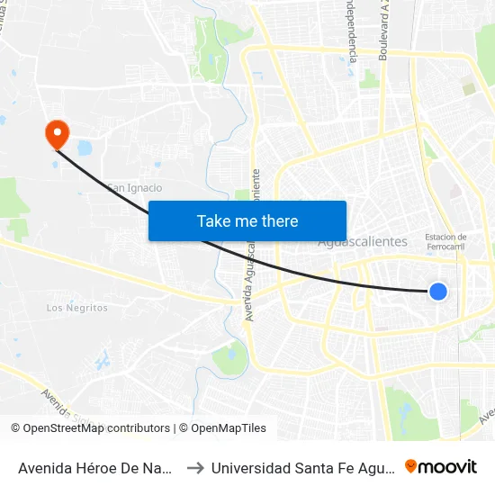 Avenida Héroe De Nacozari, 809 to Universidad Santa Fe Aguascalientes map