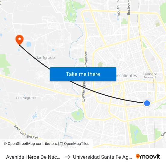 Avenida Héroe De Nacozari, 1406b to Universidad Santa Fe Aguascalientes map