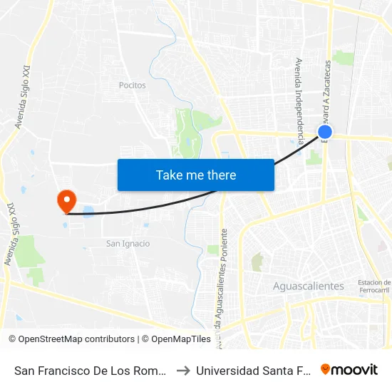 San Francisco De Los Romo-Aguascalientes, 803 to Universidad Santa Fe Aguascalientes map