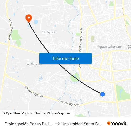 Prolongación Paseo De La Asunción, 201 to Universidad Santa Fe Aguascalientes map