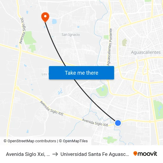 Avenida Siglo Xxi, 3306 to Universidad Santa Fe Aguascalientes map