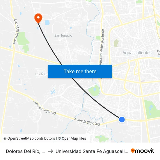 Dolores Del Río, 116 to Universidad Santa Fe Aguascalientes map